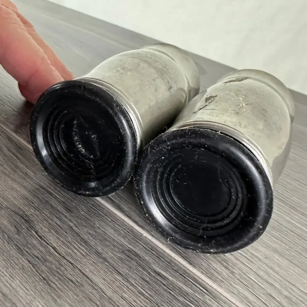 Silver Metal Salt & Pepper Shakers with Screw In Black Plastic Cylinder Insert